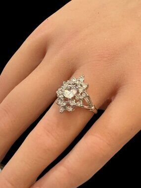 Vintage Uncas Silver Tone Rhinestone Ring Size 6.5 Elegant Floral Design